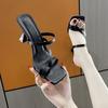 High-value going out toe versatile French sandals 2025 summer new foreign style square head low heel outer wear high heels