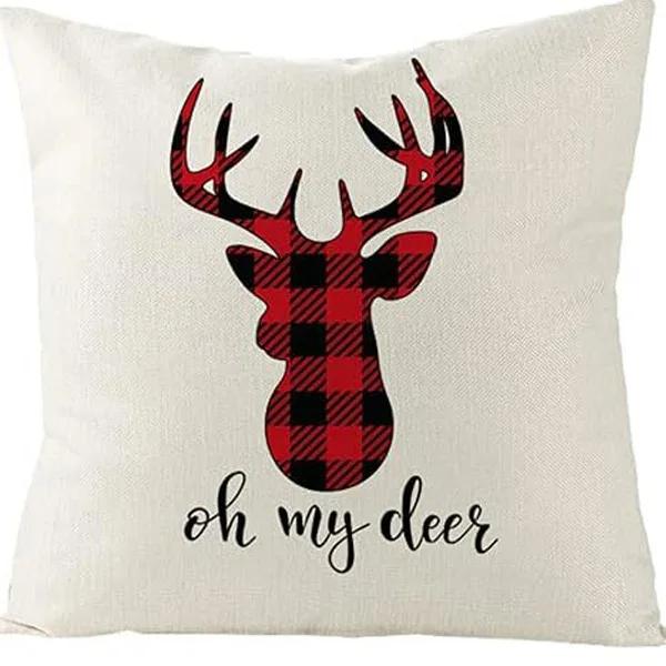 Merry Christmas Decor Cushion Cover 45x45 cm Pillow CaseCartoon Reindeer Santa Claus Printed Throw Pillowcase Linen Pillow Cover