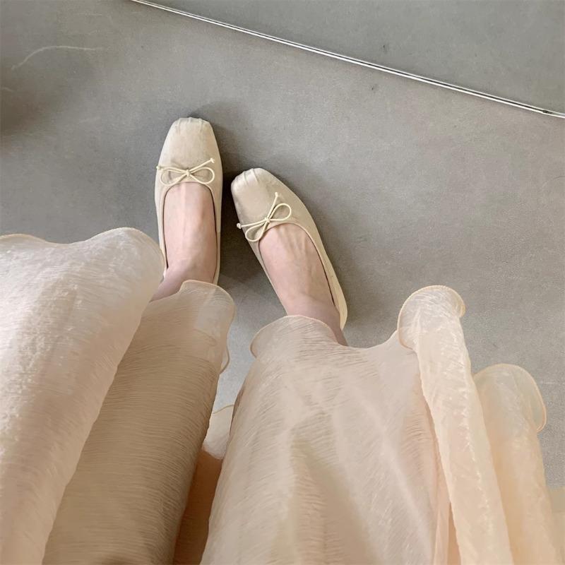 Fashion Flat Shoes for Women Spring and Autumn 2024 New Square Toe Bow Shallow Square Solid Color Large Size 43 44 Loafers Ladies Shoes