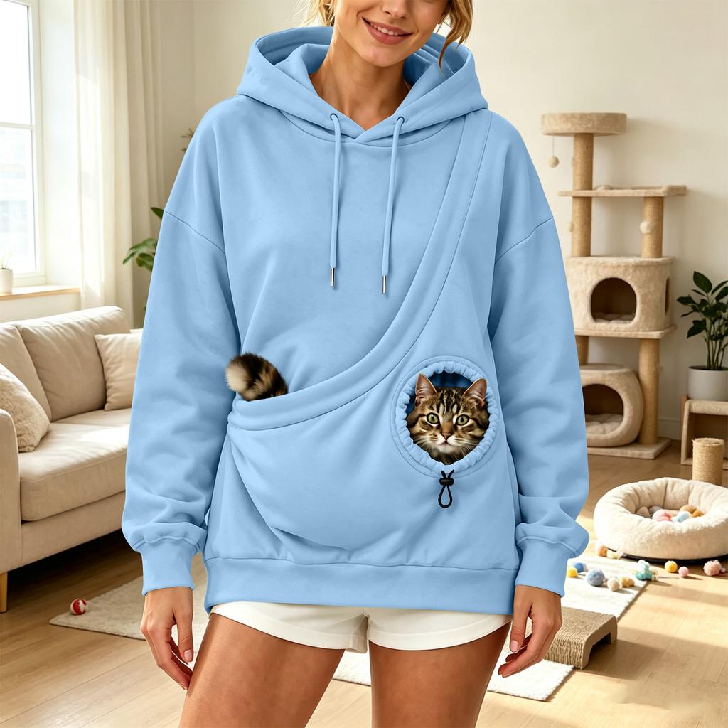 Hanorac unisex cu croială largă și buzunar pentru pisici și câini, Hanorac casual pulover