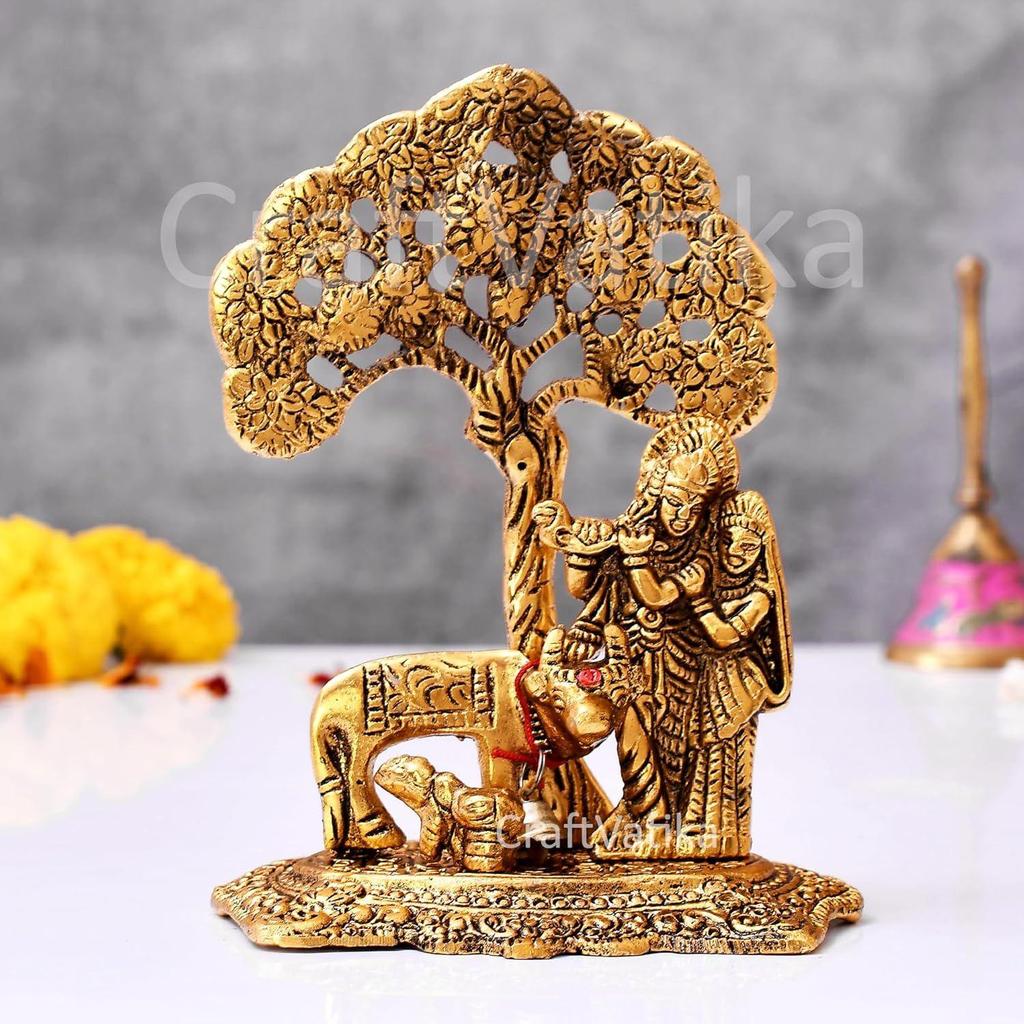 Radha Krishna Geschenk mit Kuh-Kalb-Statue Murti Idol zur Heimdekoration, Geschenkartikel für Jubiläum, Hochzeit, Einweihung, Gastgeschenk