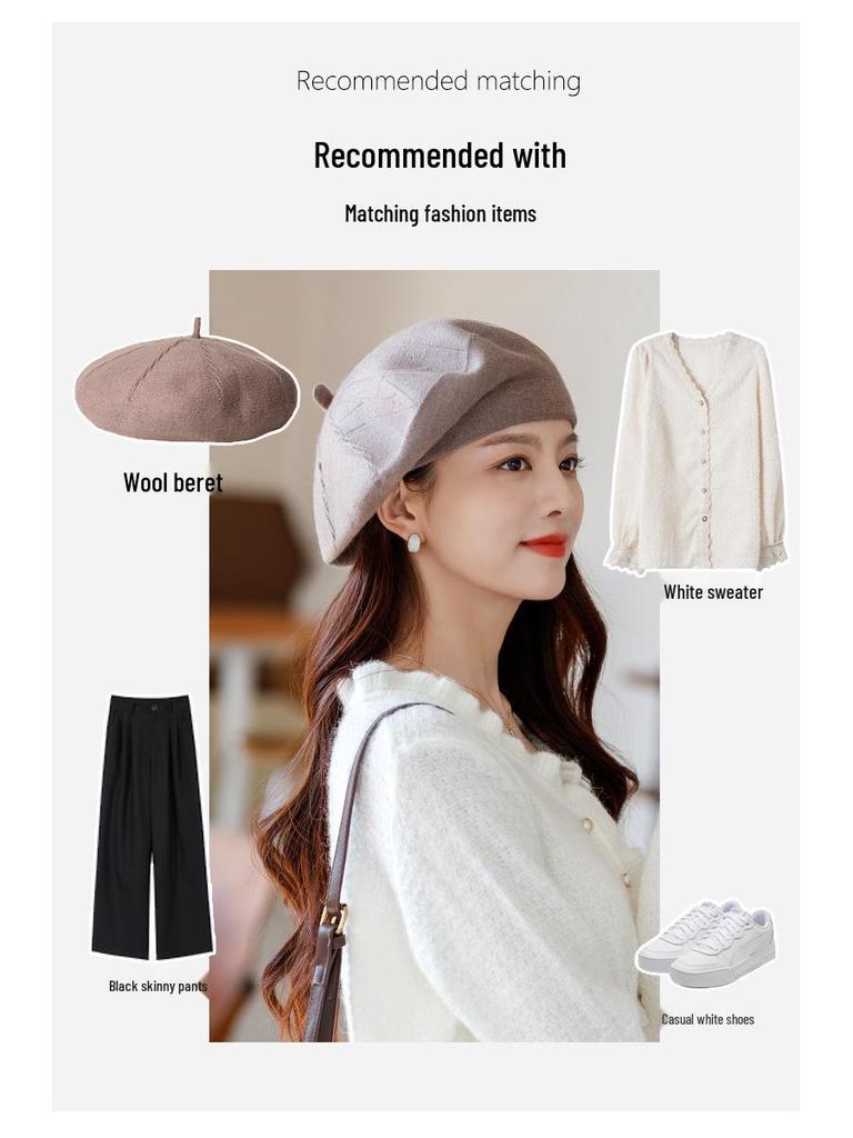Women's Cashmere Knitted Beret - Autumn/Winter Korean Style, Flattering Fit, Japanese Wool Painter Hat.