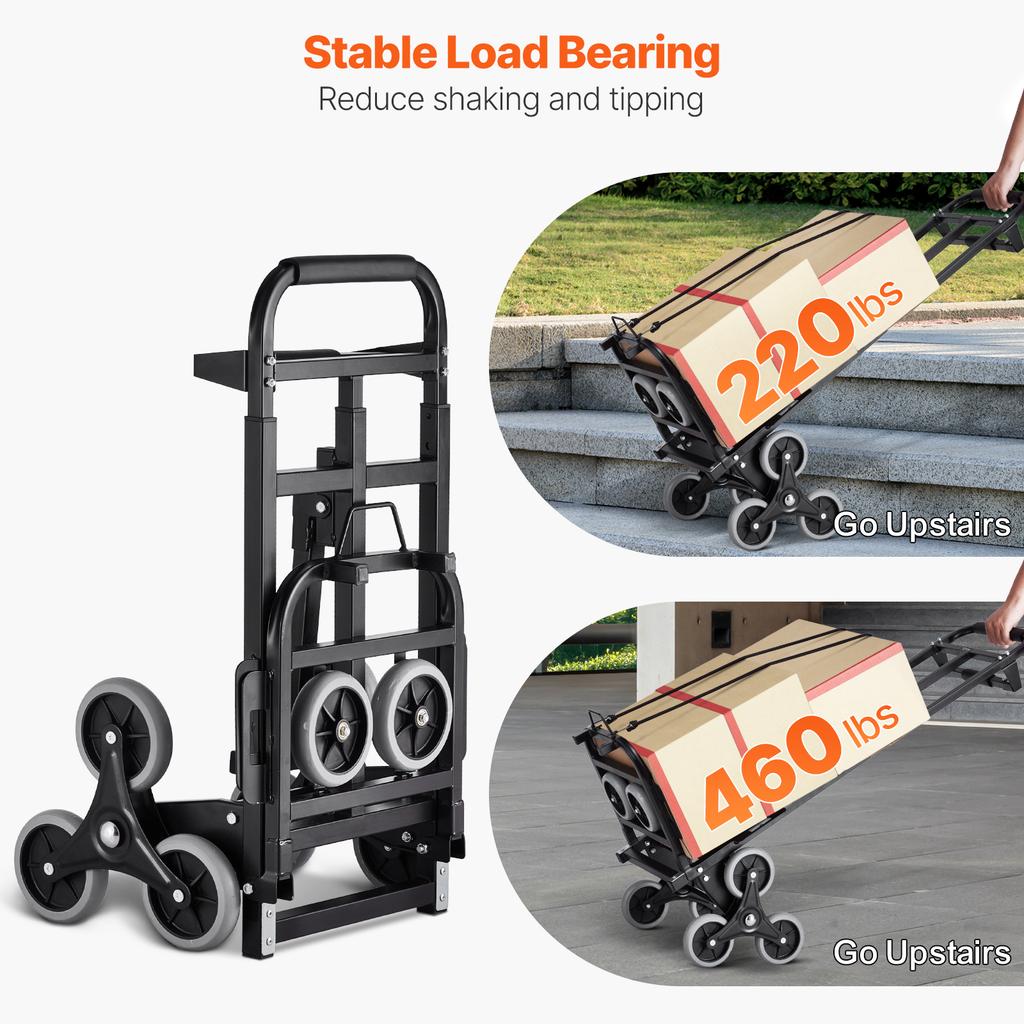 SucceBuy 460 Lbs Stair Climbing Cart Folding Hand Truck Dolly with Handle 6 Wheels & 2 Ropes for Shopping Moving Warehouse