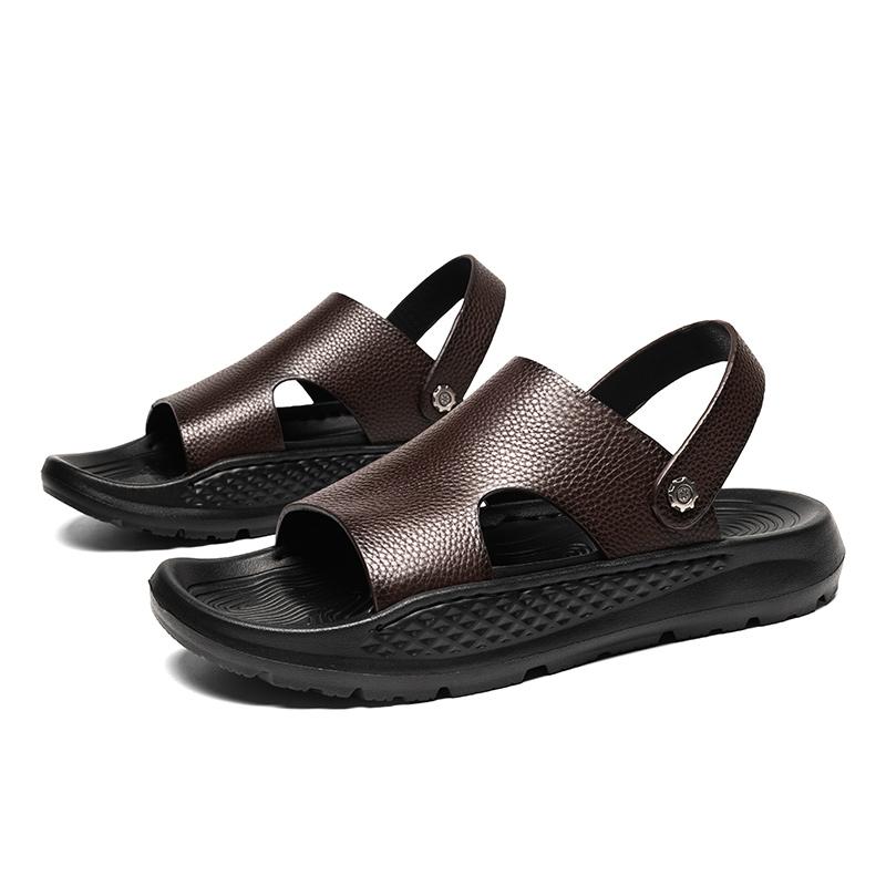 

New Handmade Flats Summer Male Sandals Men Breathable Leather Shoes Man Outdoor Men Sandals Antiskid Beach Sandals Hollow Shoes 38