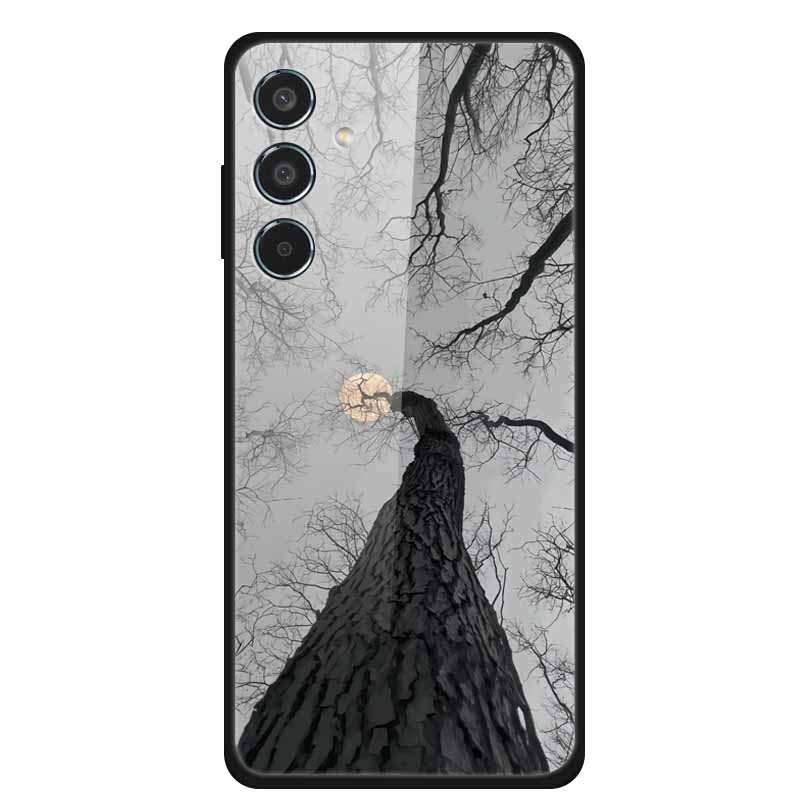 Glass Cellphone Case For Samsung Galaxy M35 Hard Plastic Back Cover For Samsung M 35 Flowers Painted Cases Fundas Shell Shield
