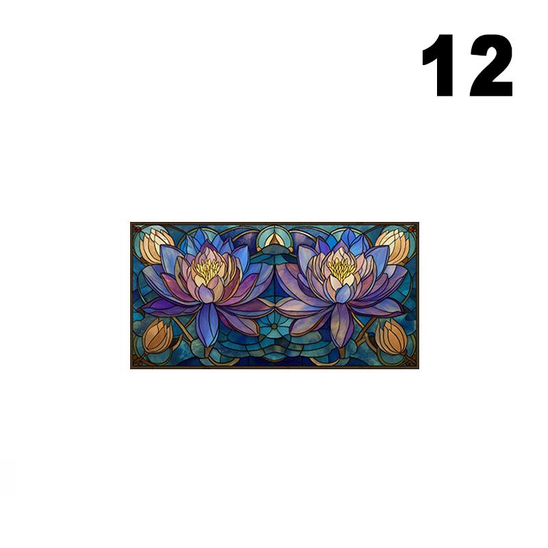 European Style Oil Painting Art Privacy Window Film Waterproof Sun-proof Church Stained Glass Film Lotus Pattern Window Stickers