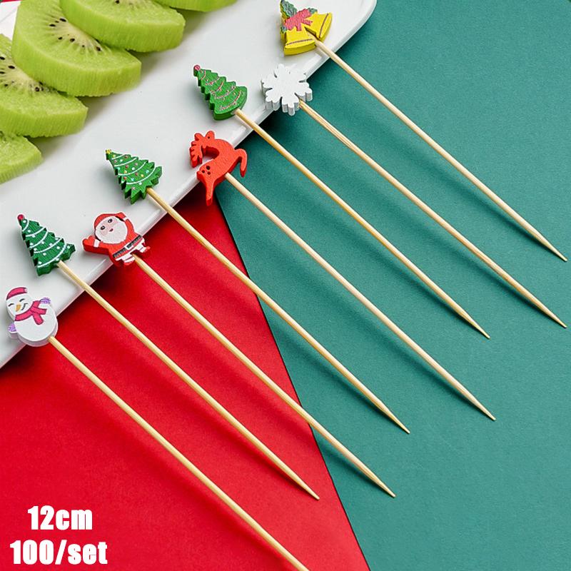 Christmas And New Year Disposable Fruit Sticks Fruit Forks Creative Art Toothpicks (100 Sticks Per Pack)