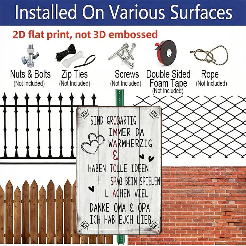 2D Flat 1pc Vintage German Aluminium Wall Art Sign 8x12 Aluminium Rustic Home Decor Heartwarming Family