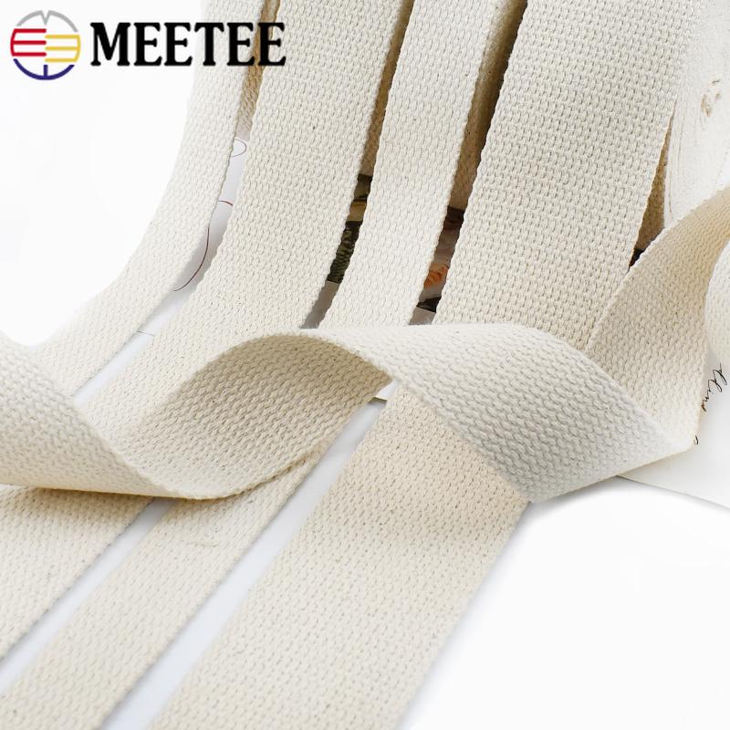 2/5/10M Meetee 10-50mm Sangle en Coton Beige 1.5mm d'Épaisseur Ruban Toile pour Sacs Sangle Vêtements Bricolage Bande à Coudre Accessoires