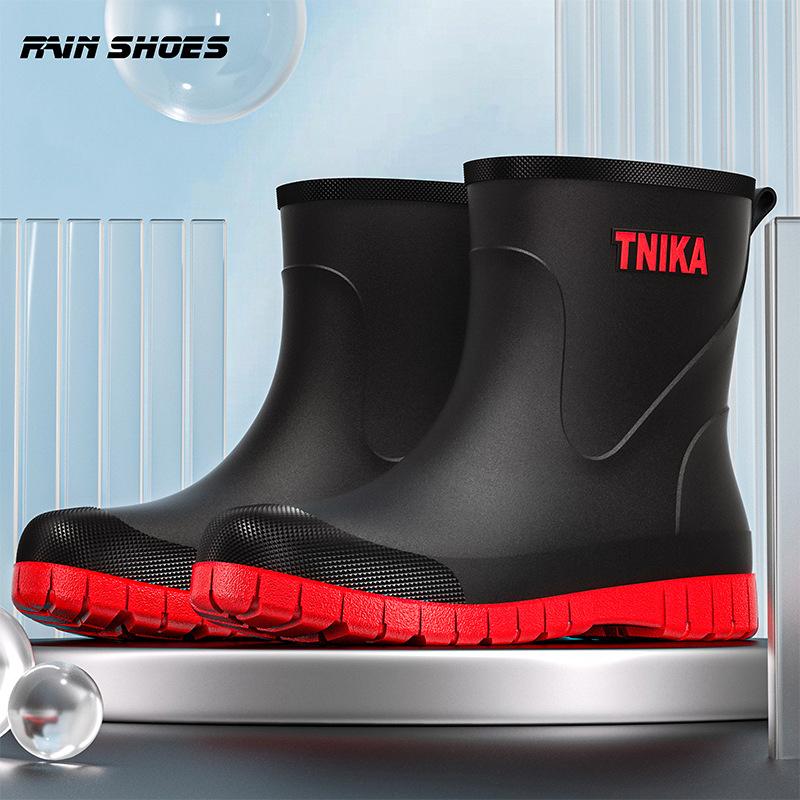 Herren Regenstiefel Mode Mid-Calf Gummistiefel Rutschfest Angelstiefel für Herren Wasserdicht Outdoor Mittelhochschaft Radfahren Gummischuhe