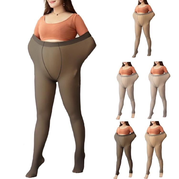 Women Thin Fleece Lined Tights Large Size Faux Translucent High Waist Pantyhose
