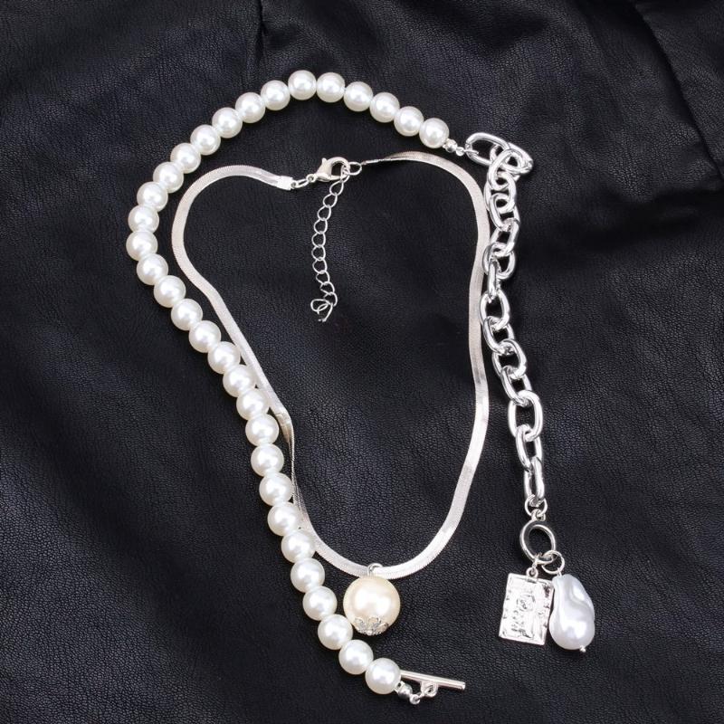 1 Pezzo Moda Donna Collane con Ciondoli di Perle a 2 Strati Collana con Catena a Serpente in Metallo Gioielli Nuovo Design Regalo