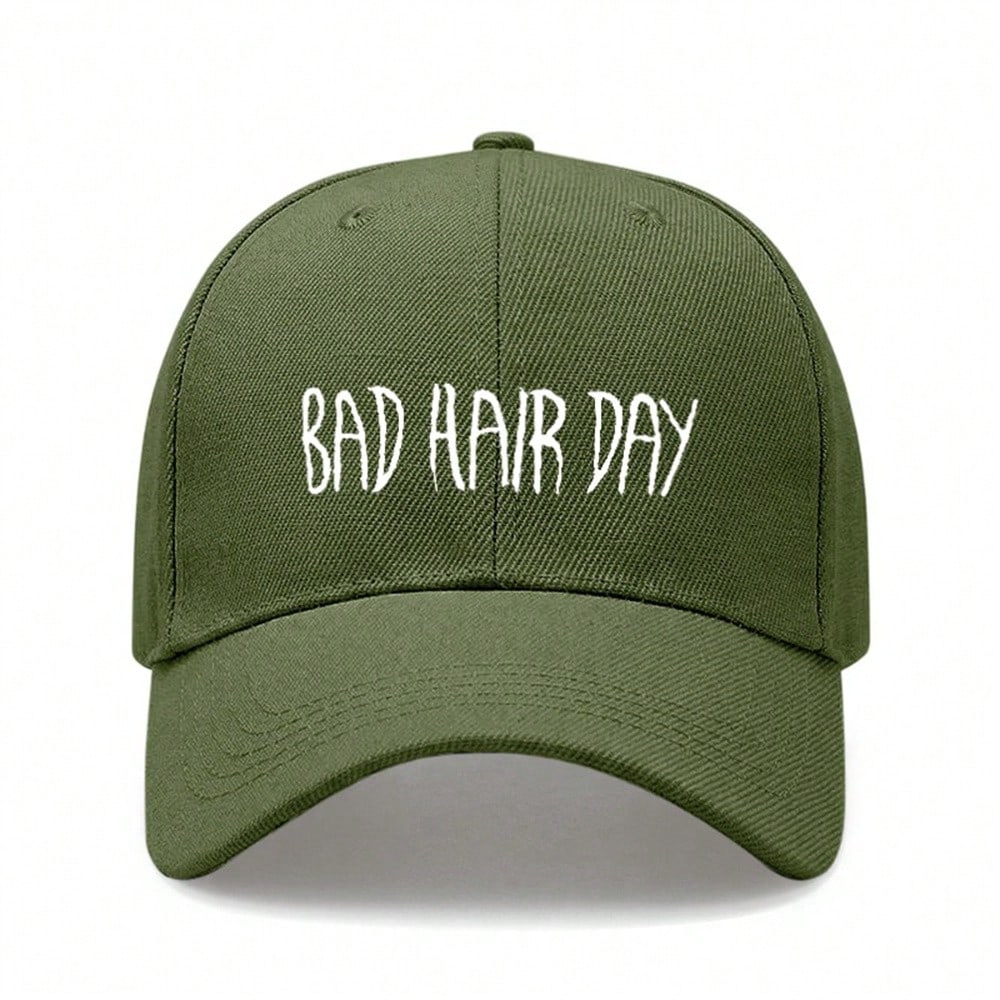 [Black Baseball Cap] Letter  BAD HAIR DAY  Print Polyester Adjustable Breathable Casual Streetwear Daily Wear Baseball Hat - Dad Cap армия зеленый