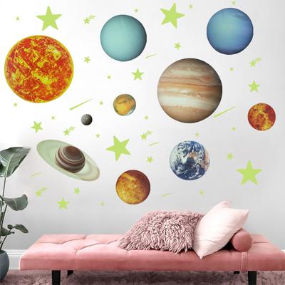 3D Luminous Nine Major Planets Wall Sticker Glow In The Dark Fluorescent Sticker PVC Home Kids Room Decals Wall Decor Wallpaper
