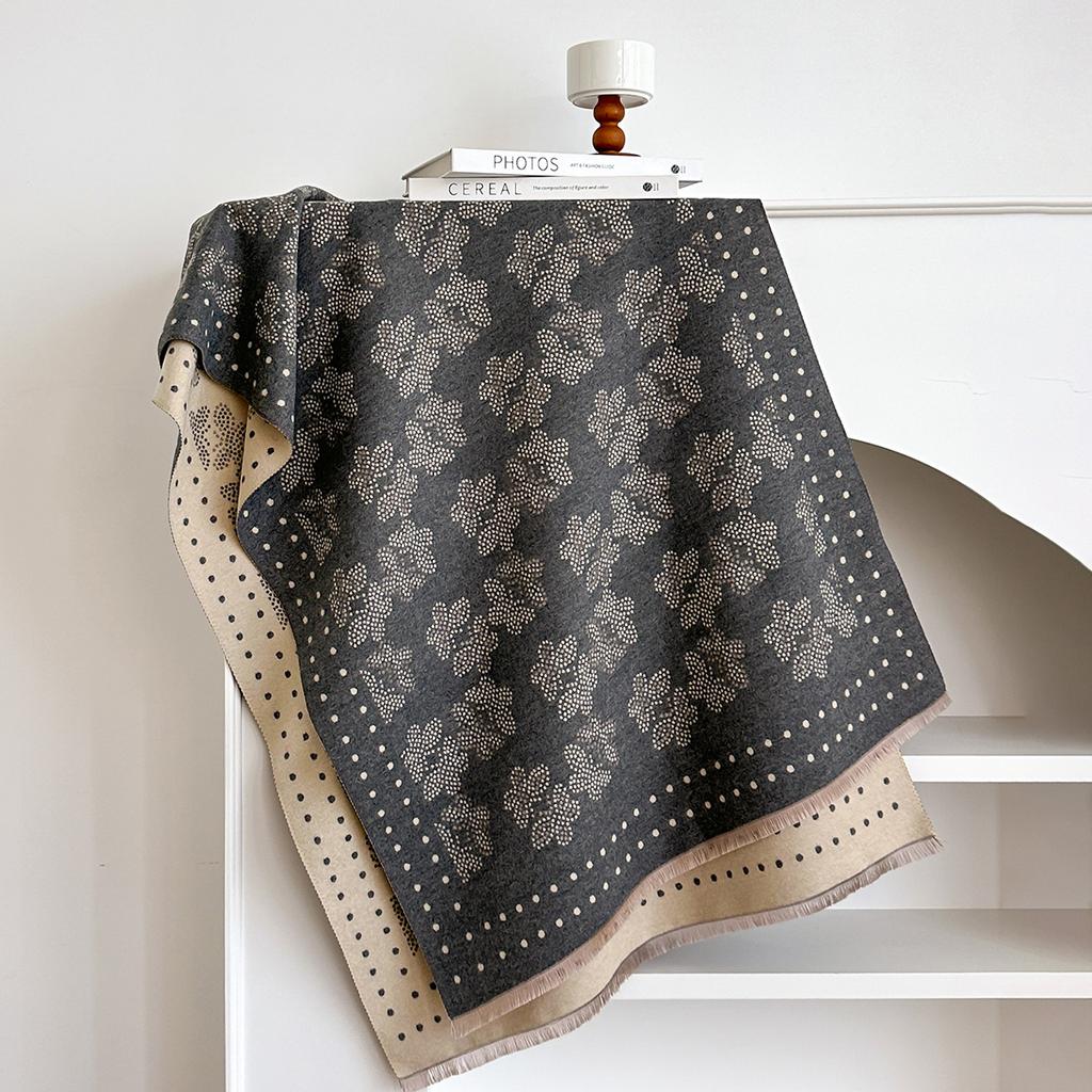 Celebrity Butterfly Flower Print Scarf Women'S Thickened Warm Imitation Cashmere Scarf Double-Sided Dual-Purpose Shawl