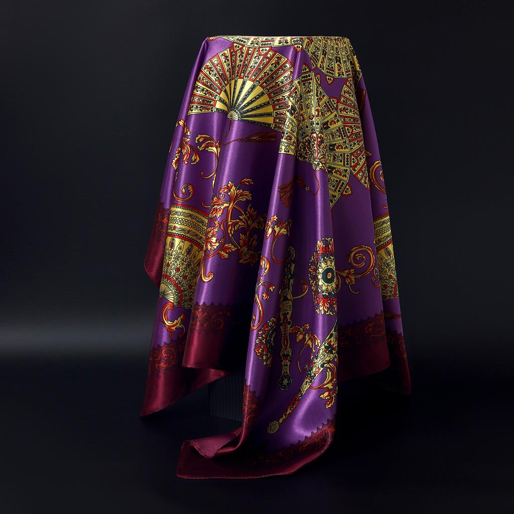 Fashion Square Silk Scarf Women Headband 90*90cm Print Neck Scarfs Office Hair Band Hand Kerchief Female Bandana Headwear