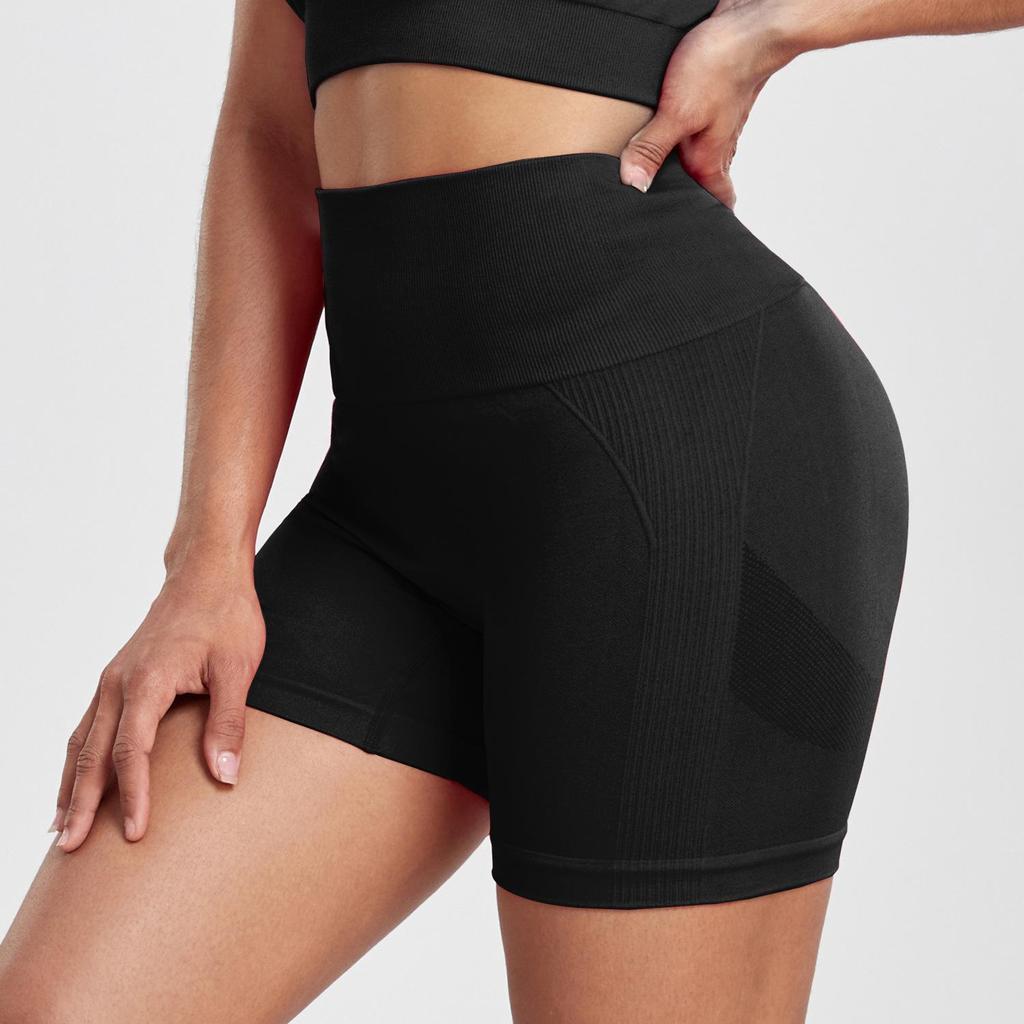 High-Waisted Seamless Cycling Shorts with Hip-Lifting Design - Women's Three-Point Solid Color Yoga Fitness Pants