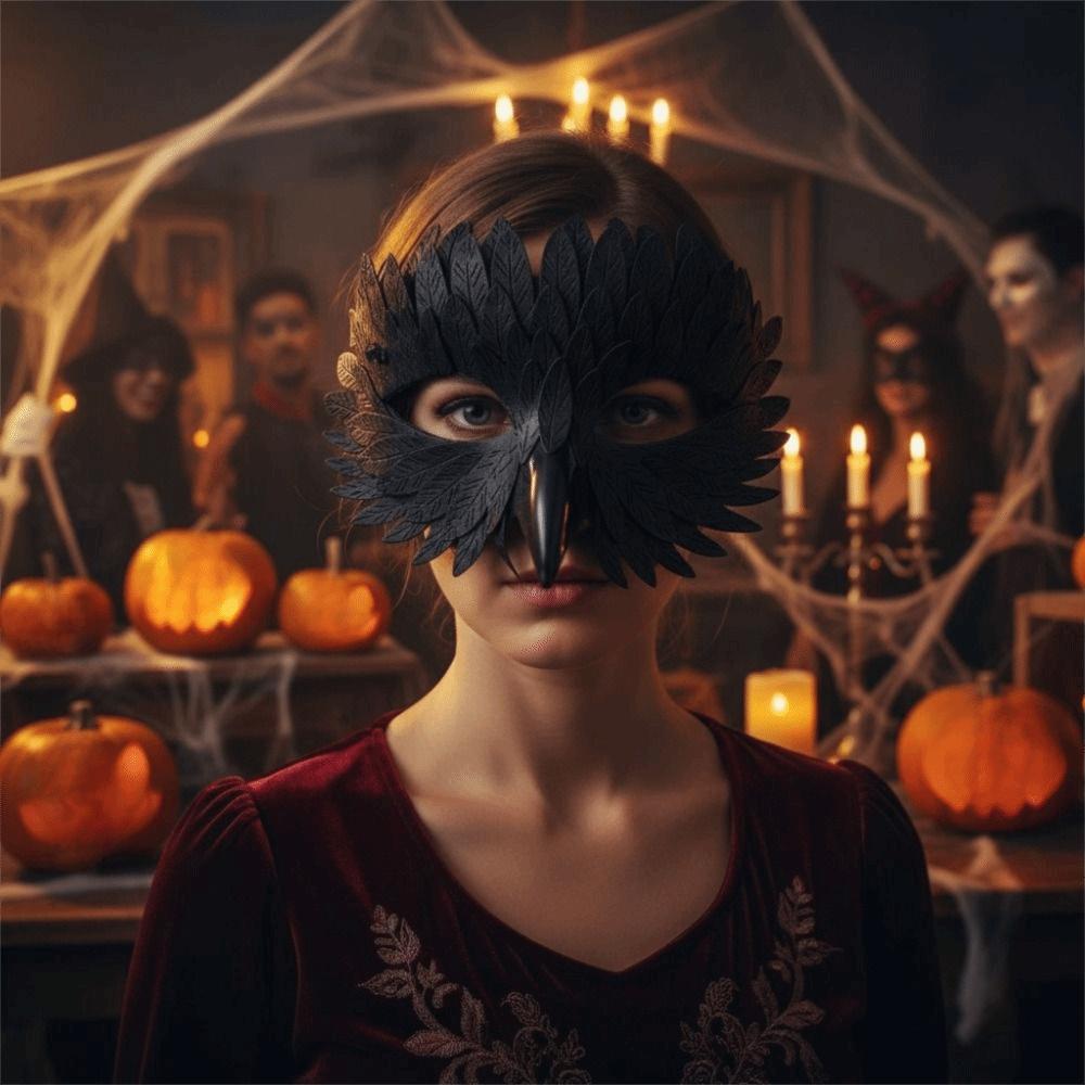 Gradient Crow Feather Mask Pearlescent Cosplay Mask Universal Bird Beak Eagle Mask Adults