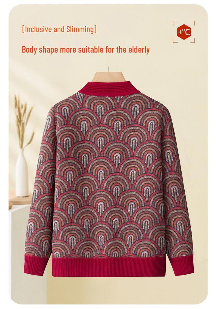 Grandma's Plus Velvet Knitted Sweater & Lamb's Wool Coat for Autumn/Winter