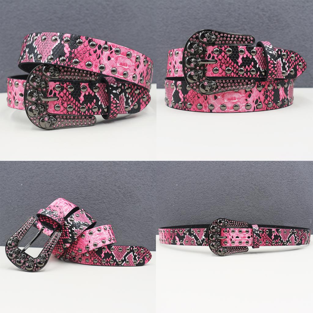 Rhinestone Skull Belt Rivet Punk Decoration Men and Women Belt Abi Decorative Python Pattern Belt
