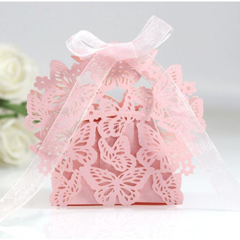 50Pcs/Set Hollow Butterfly Gift Paper Boxes Creative Laser Cutting Wedding candy box Dragee Box Cookie Carton Wrapping Package