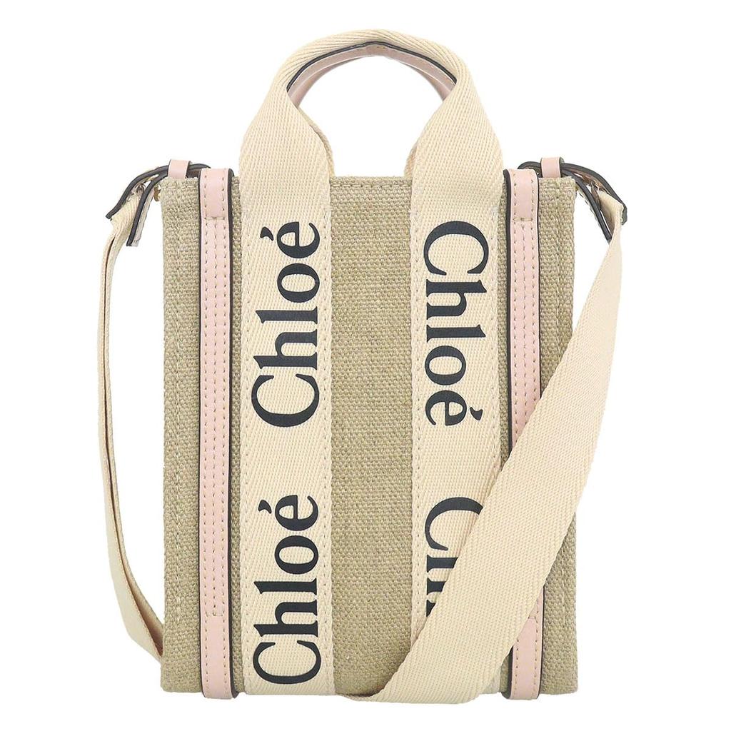Chloe Woody Linen Mini Tote Bag In Cement Pink Women's North/South (CHC24AP243 I26)