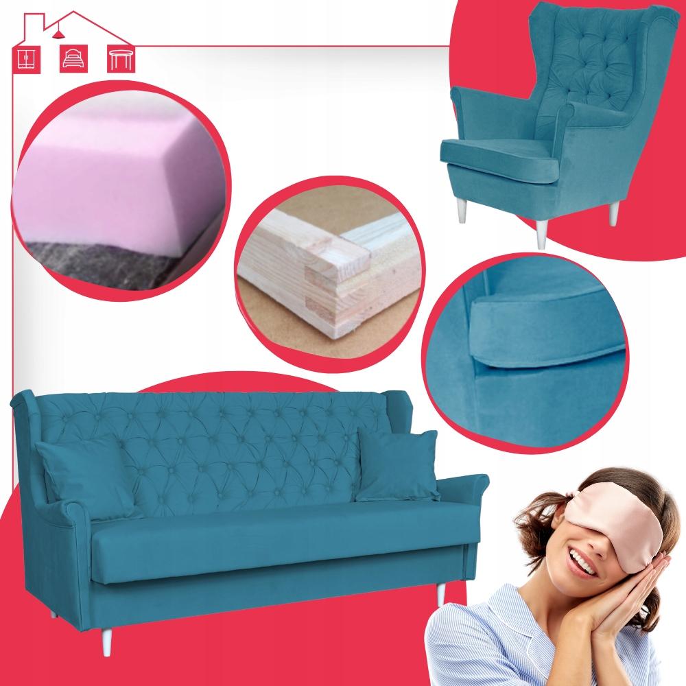 Zestaw mebli wypoczynkowych do salonu sofa 2 fotele NIEBIESKI Family Meble