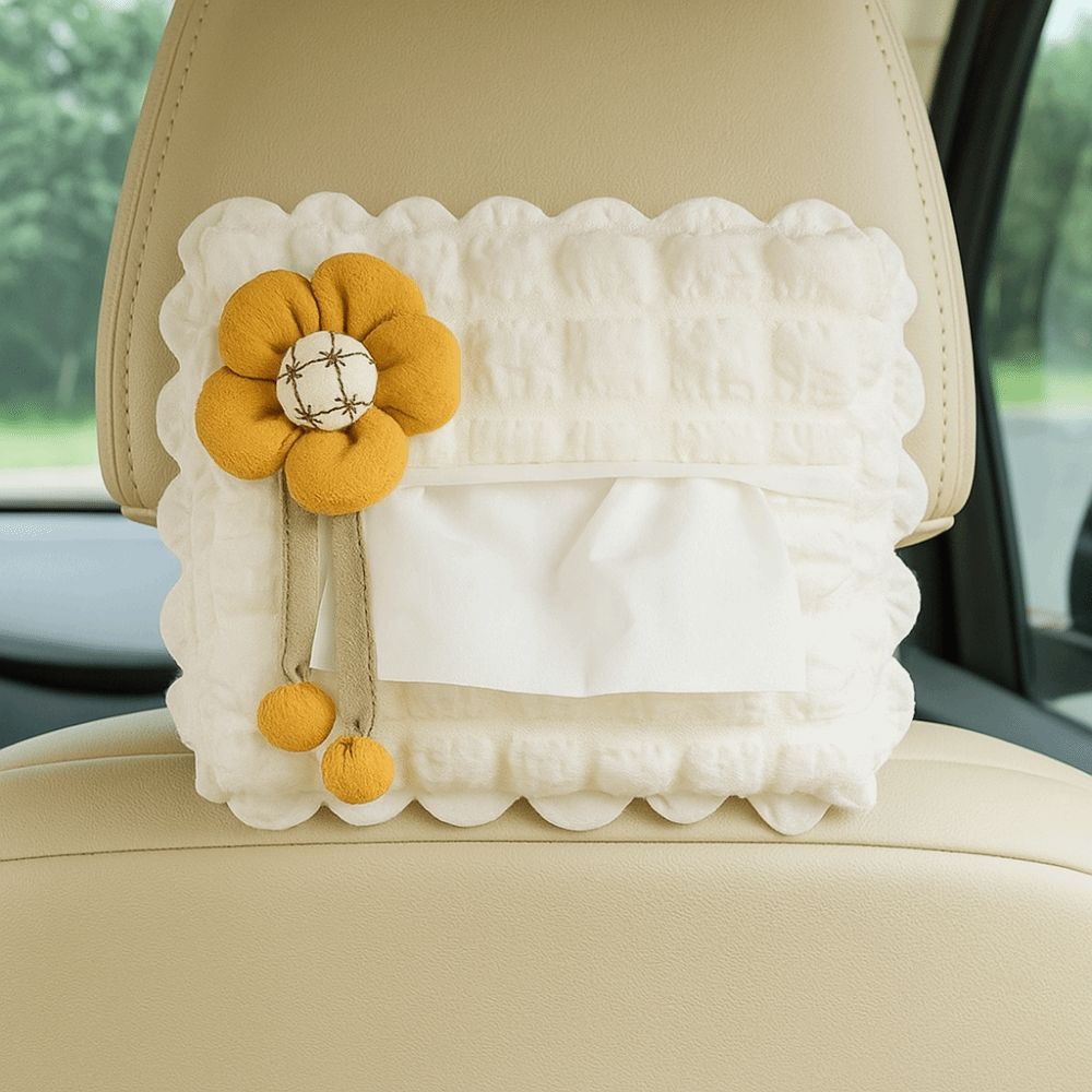 Bow Flower Car Tissue Box Hanging Type Paper Organizer Storage Bag  for Car Back Seat
