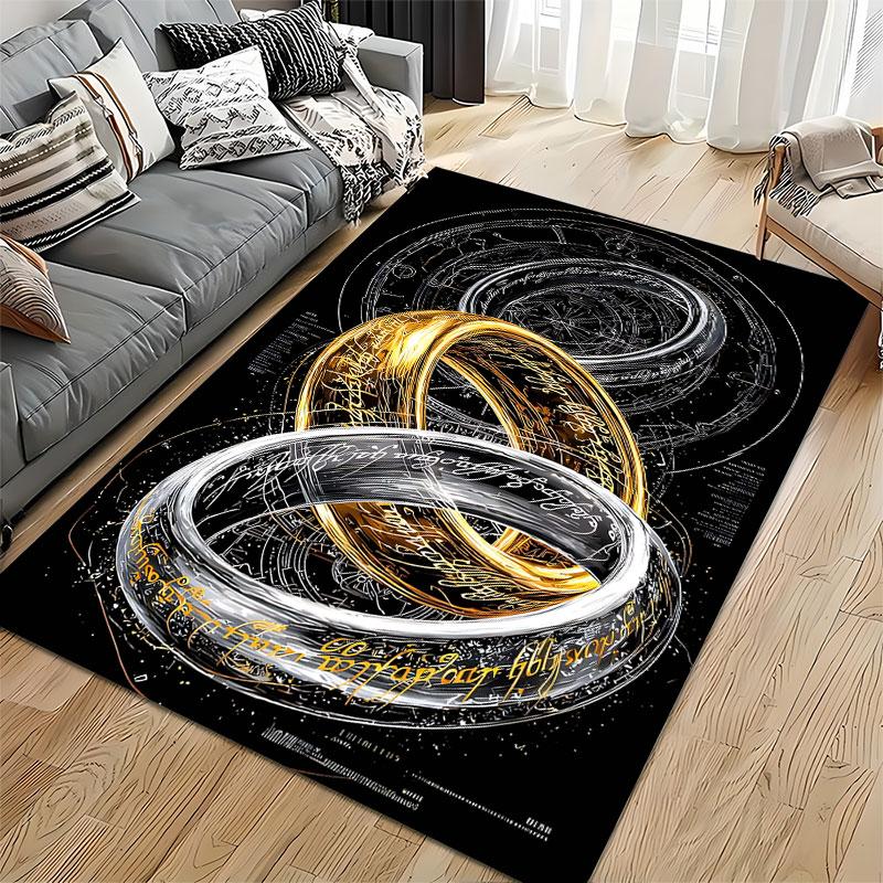 Golden Rings with Elvish Script suitable as a non-slip mat for the living room or bedroom sofa