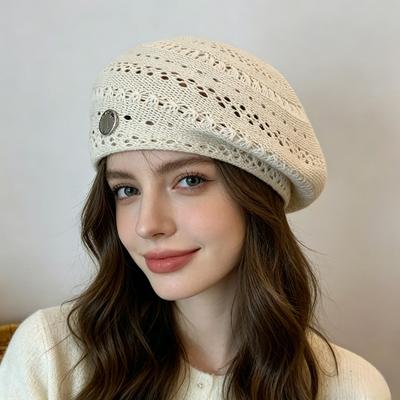 New Summer Beret Hat For Women Korean Style Hollow Breathable Logo Best Matched Solid Fashion Outdoor Sunshade Bonnets Cap Gift