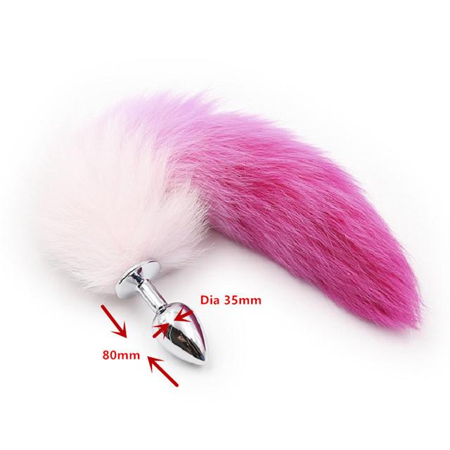 New White Pink Purple Color Fox Tail Small Medium Large Anal Plug Beads Metal Butt Plug Role Play Flirting Fetish Sex Toy Women