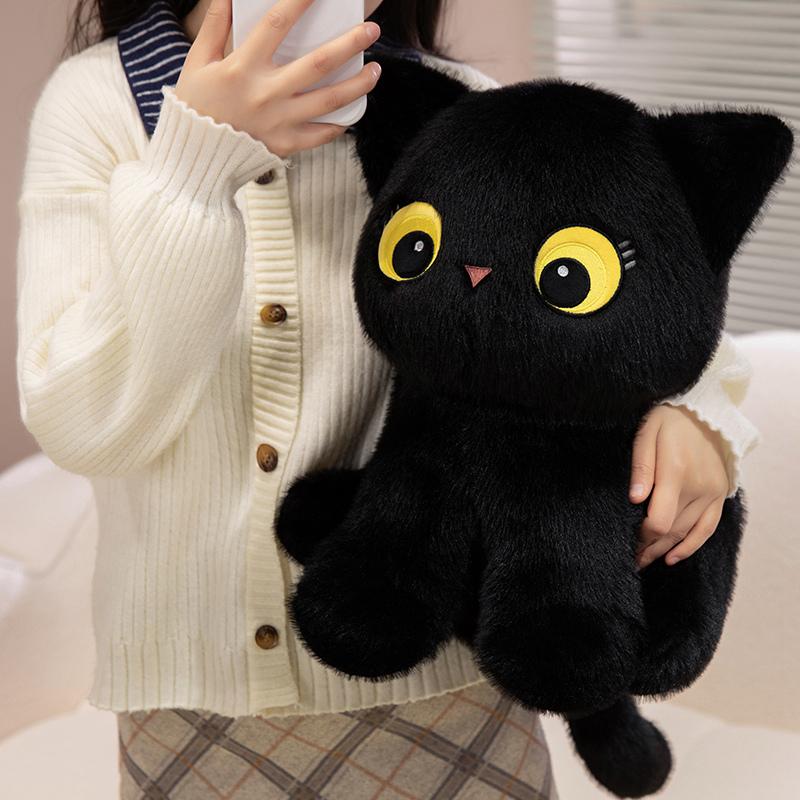 Black Cat Plush Pillow Soft Stuffed Sitting Cat Cushion Cute Cat Design Lovely Birthday Gift Idea for Cat Lovers