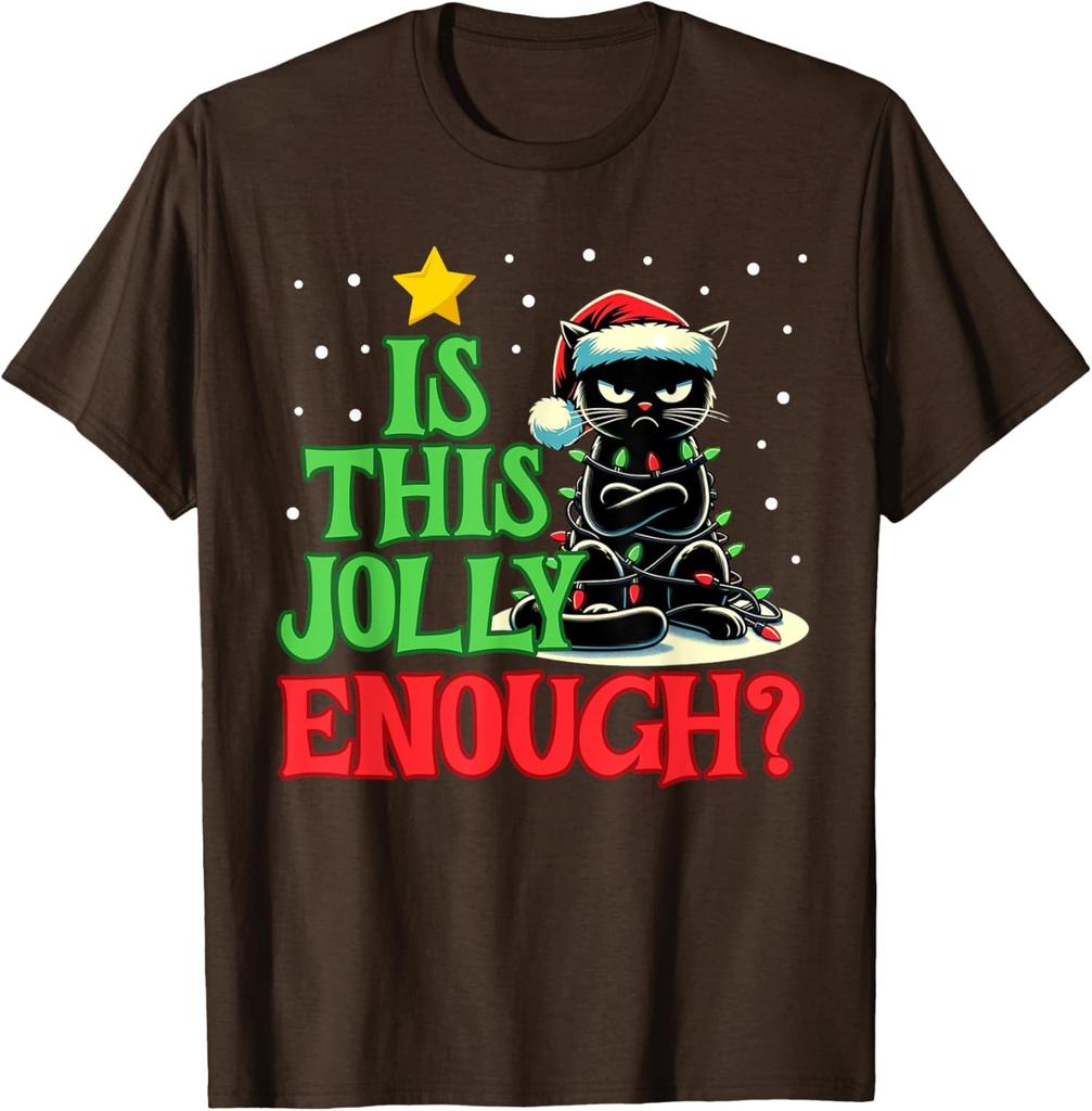 Is This Jolly Enough Black Cat Christmas Lights Unisex T-Shirt