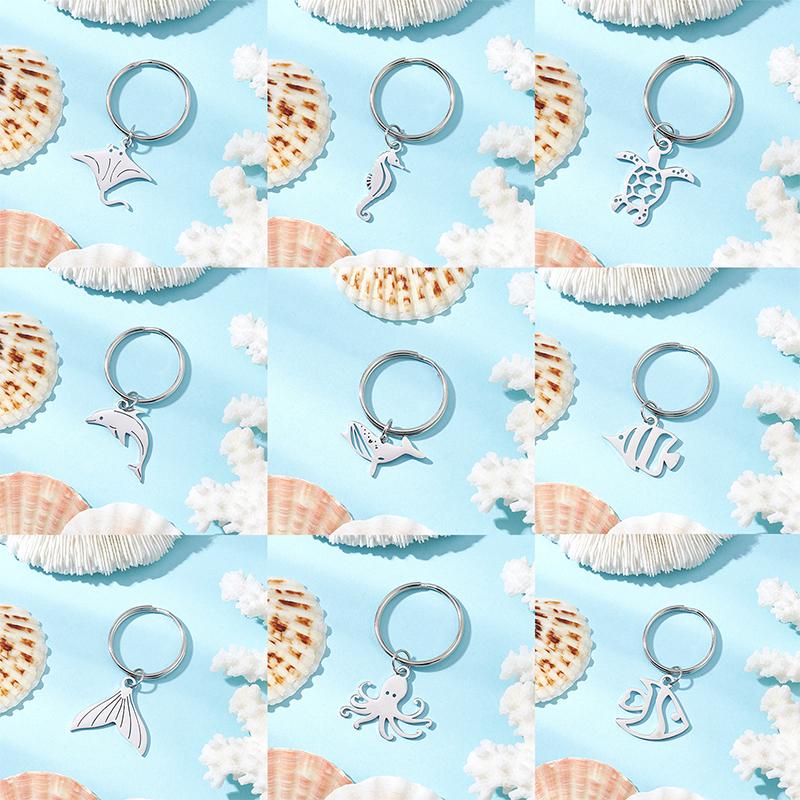 Sea Ocean Whale Pendant Stainless Steel Charms Keychains Accessories Trendy Jewelry Keyrings For Women Girl Decor Kids Gifts