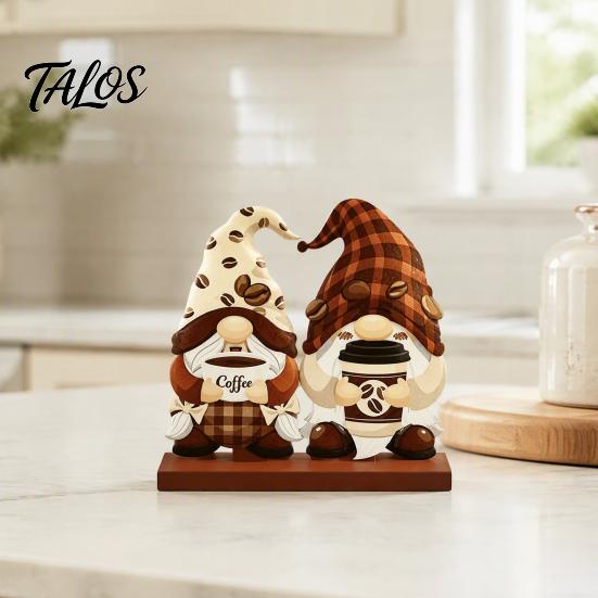 Coffee Bar Tiered Tray Decor Table Ornament, Wooden Theme Stand with Stable Rustic Ornaments Base, Retro Farmhouse for Kitchen Station Countertop Set