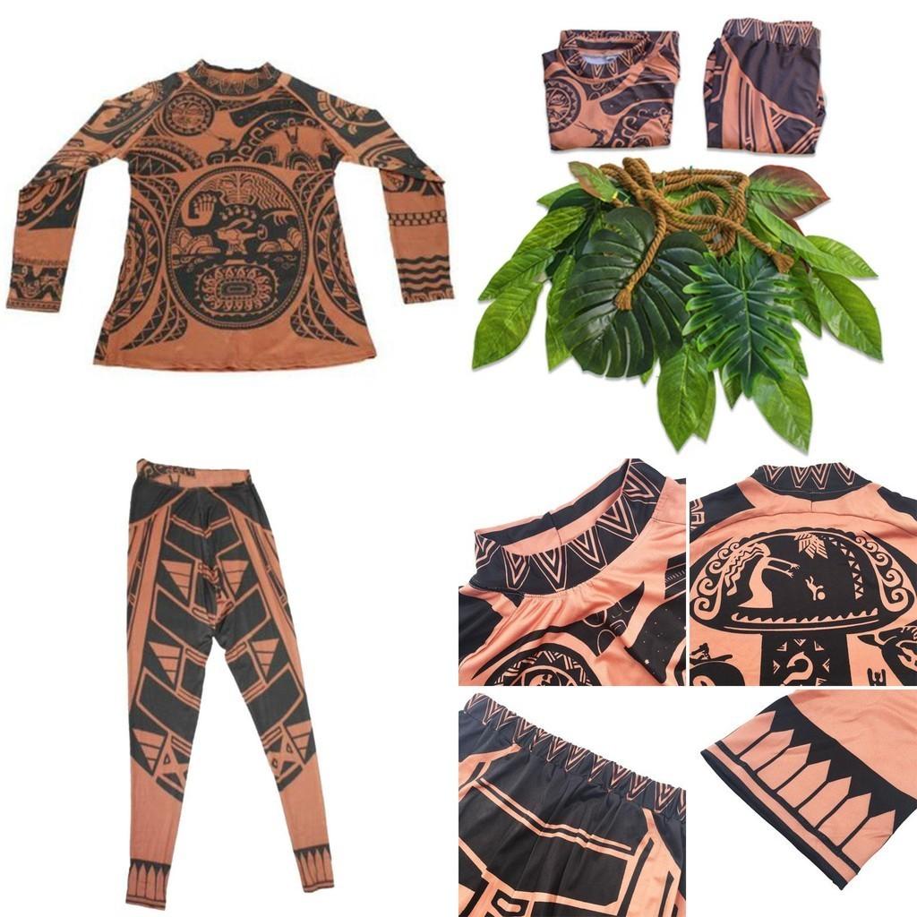 Prodyšný kostým Moana Maui s tetováním pro dospělé a děti s realistickým tetováním