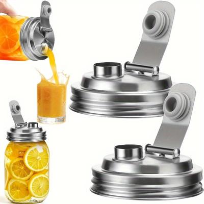 2 Stück Edelstahl Mund Mason Jar Deckel mit Griff Wiederverwendbare Mason Jar Deckel Weithals Mason Gläser Für Küchenwerkzeug Zubehör