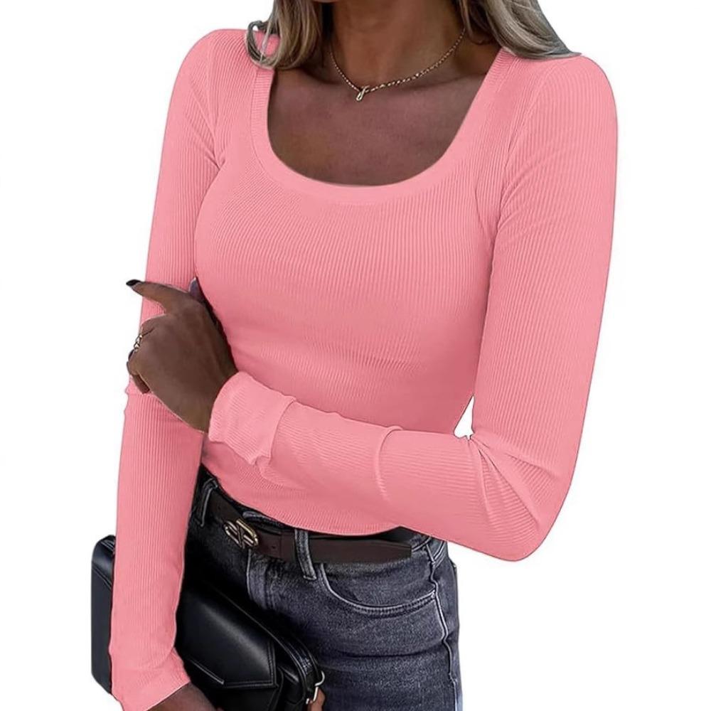 Solid-color Casual Comfortable Fitted Long-sleeved Women's T-shirt