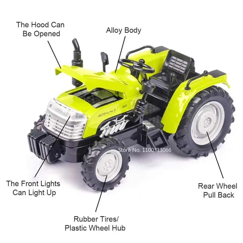 1/32 Simulation Tractor Toys Car Model Alloy Metal Body Agricultural Vehicle Pull Back Sound Light Function Toy Car For Boy Gift