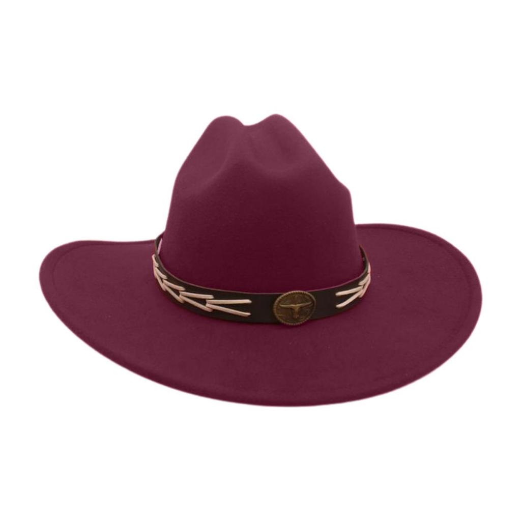 Ladies Shopping Concave Shape Internet Celebrity Top Hat New Fashion Simple Cowboy Hat One Word Top Wide Brim Woolen Jazz Hat