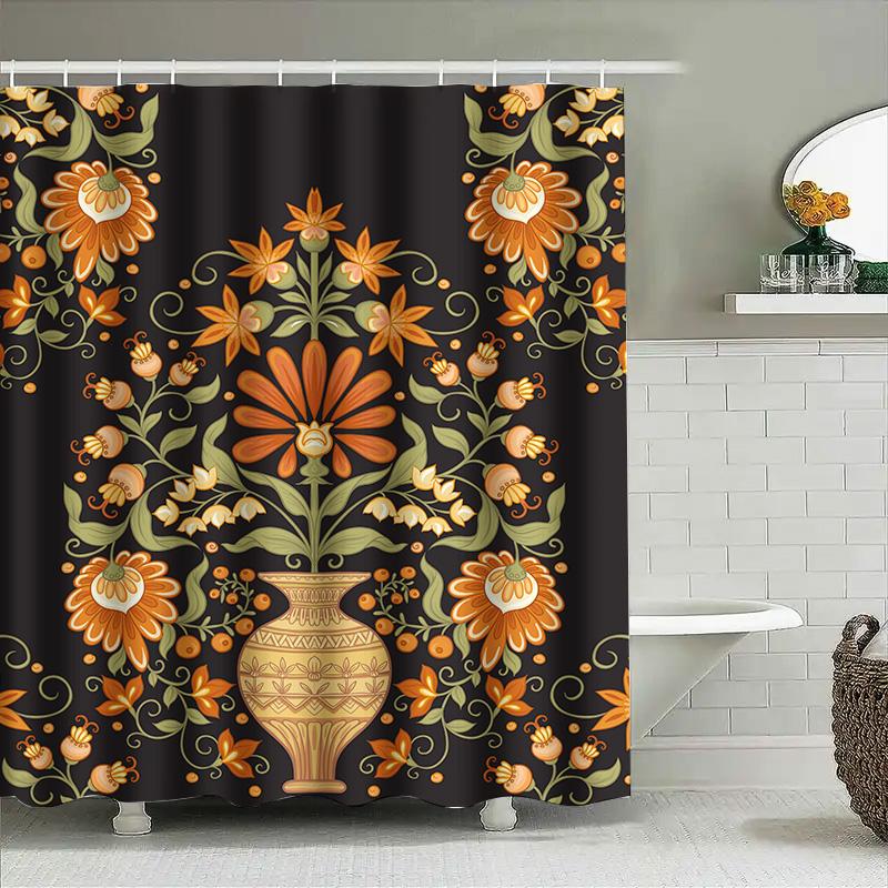 Vintage Bath Shower Curtain, Floral Design Decorative Fabric Waterproof Bathroom Liner Set For Home Decoration Multiple Colors A