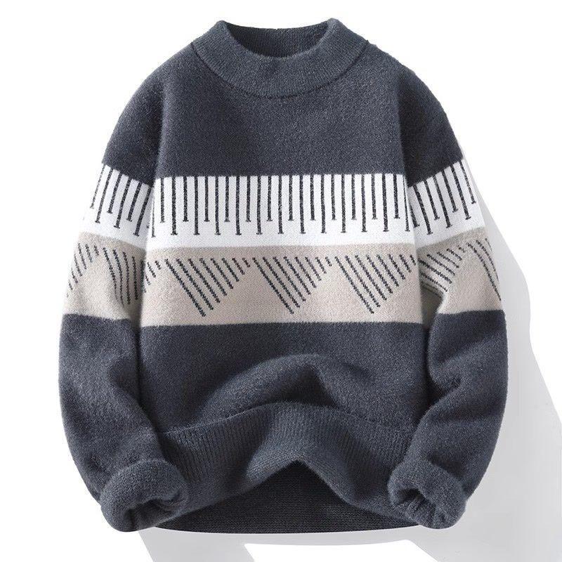 Men's Half-High Neck Mink Velvet Sweater: Autumn/Winter Thickened Knit Base Layer