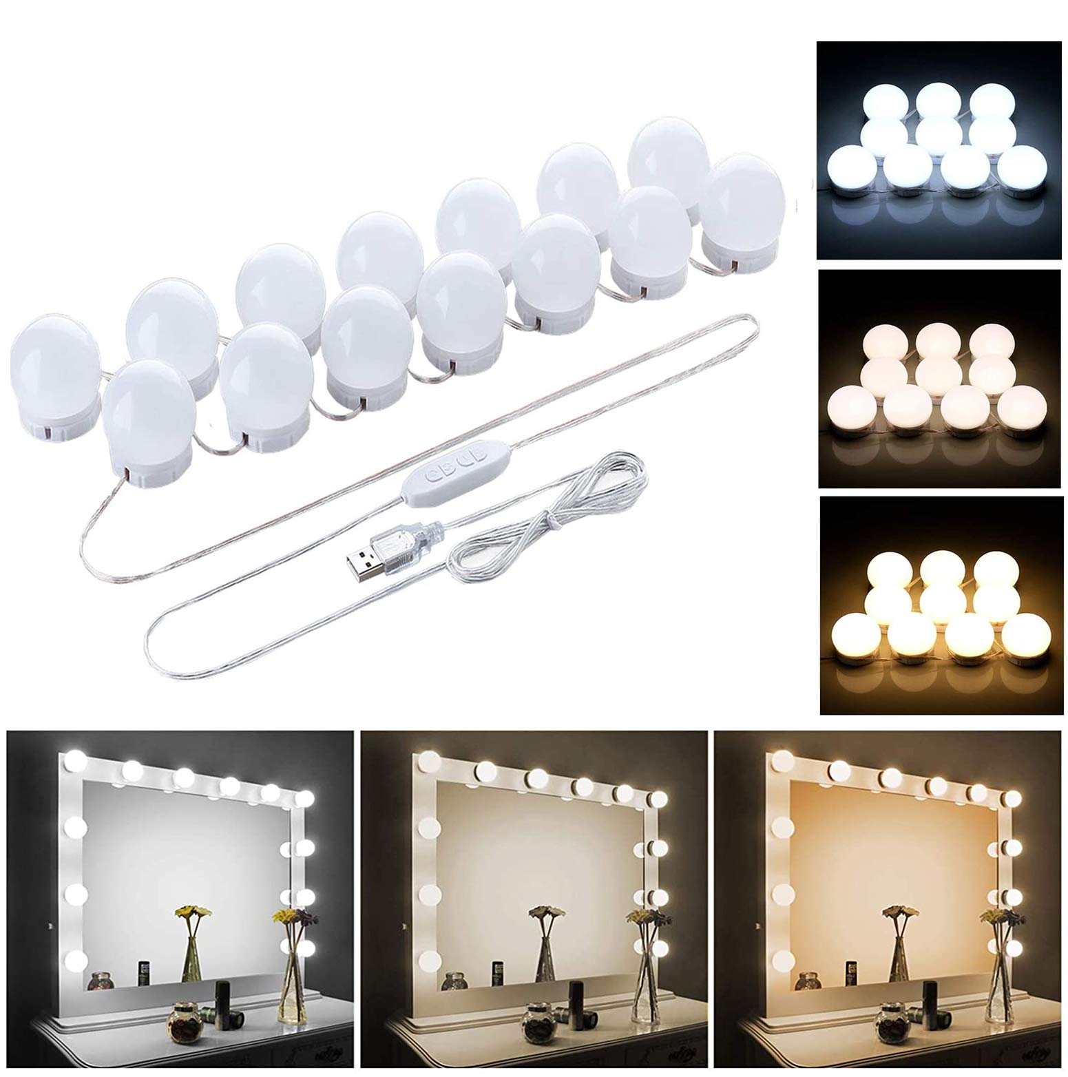 

Actress LED Mirror Makeup LED Vanity Mirror Hollywood USB Adjustable No Wiring Holes Easy for Beauty of Olier Light, Light, Light, Bulb, Light, белый