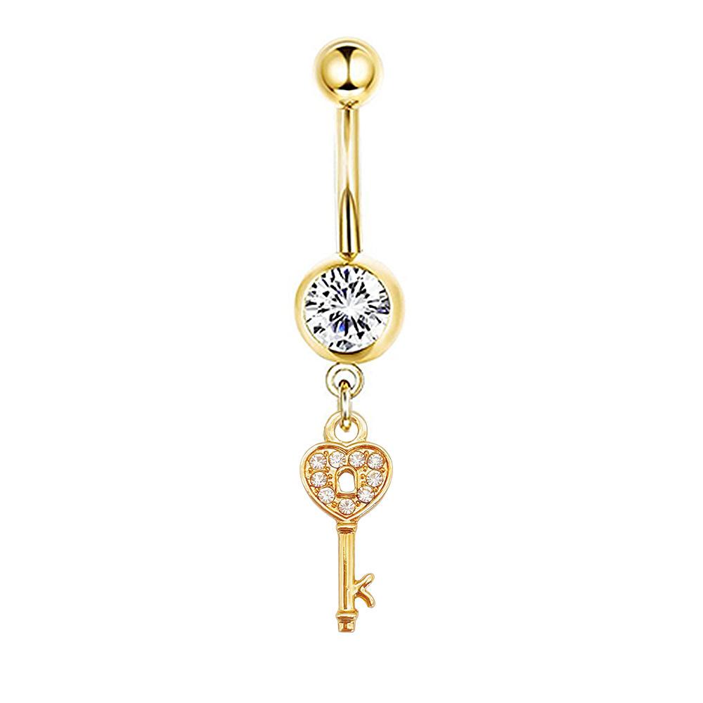 1Pcs Stainless Steel Long Navel Nail Butterfly Heart Five-pointed Star Pendant Navel Ring Piercing Jewelry