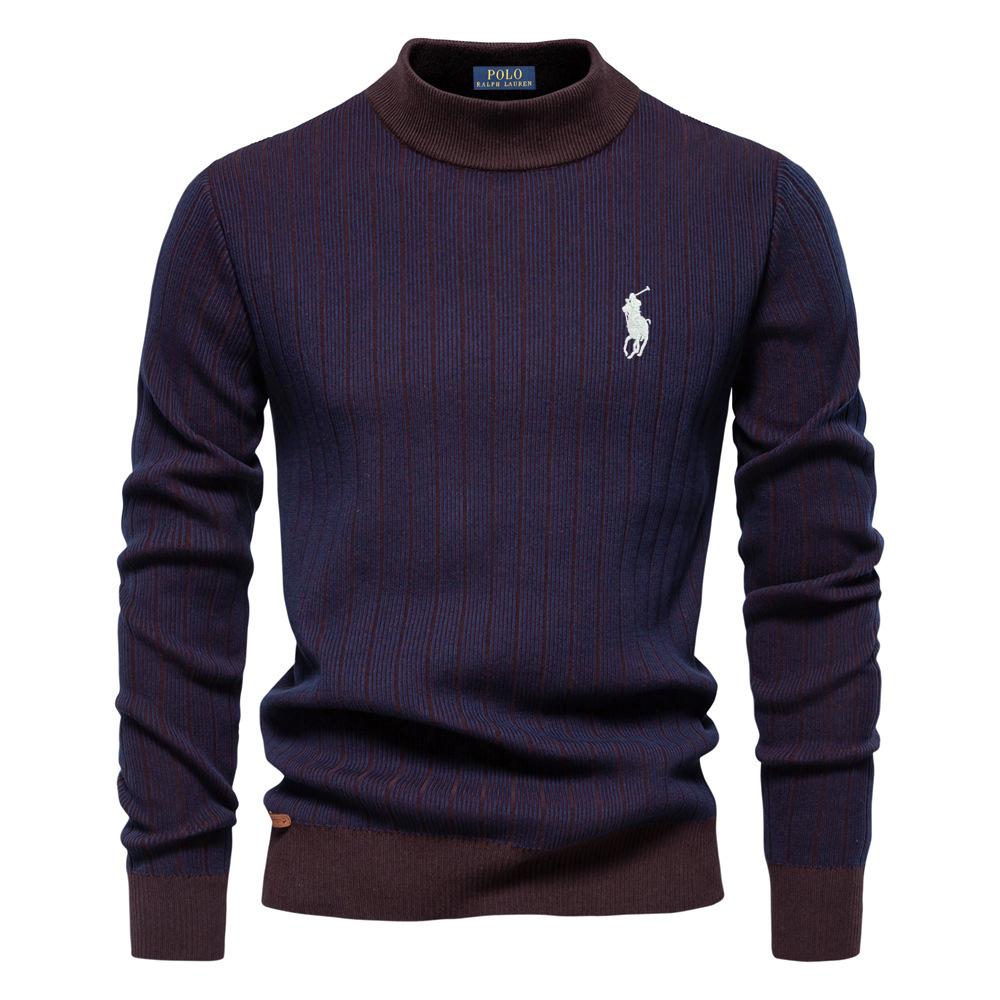 

Polo Ralph Lauren Осень и Зима Вышитый Новый Полувысокий Воротник Слим Полосатый Топ, Модный Качественный Мужской Пуловер M