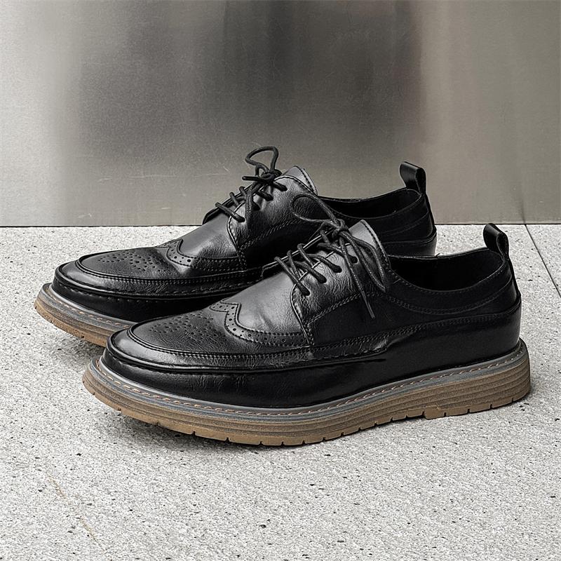 Fashion Brogue Men's Leather Shoes Fashion Designer Style Office and Leisure Business Black Shoes OUTDOOR Plus Size Young Versatile