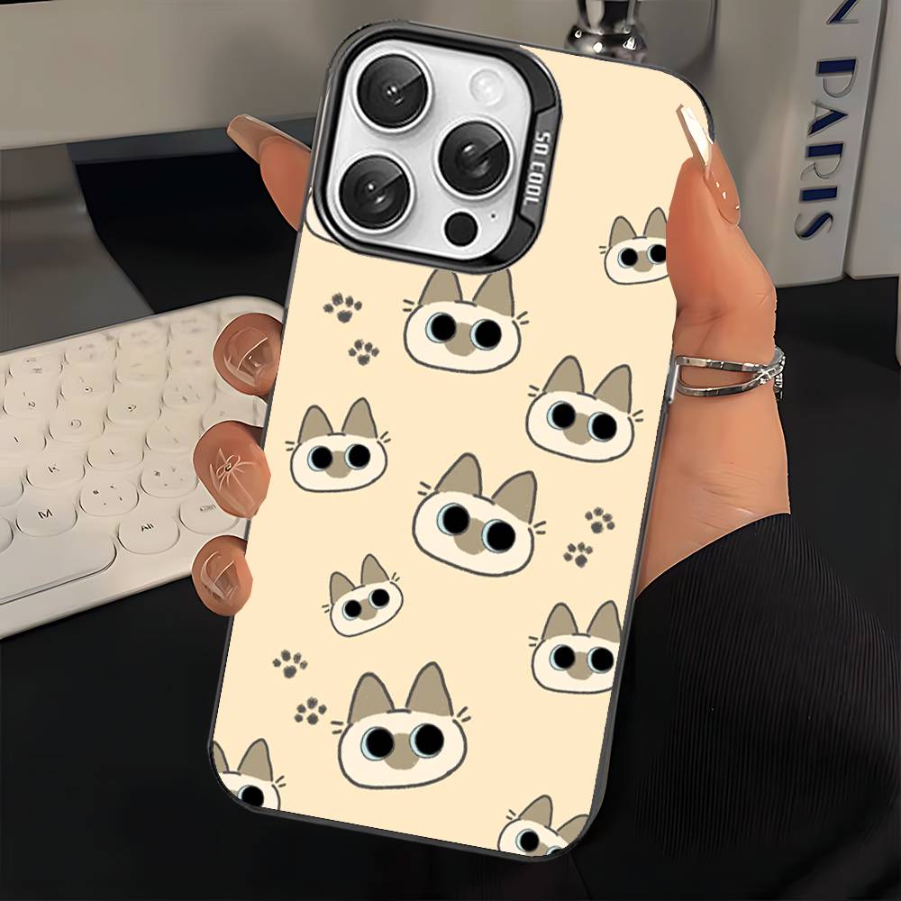Cartoon Siamese Cat Couple Phone Case For iPhone 17 16 15 14 11 12 13 Pro Max Plus Pro Colored Silver Cover iPhone 17 Pro