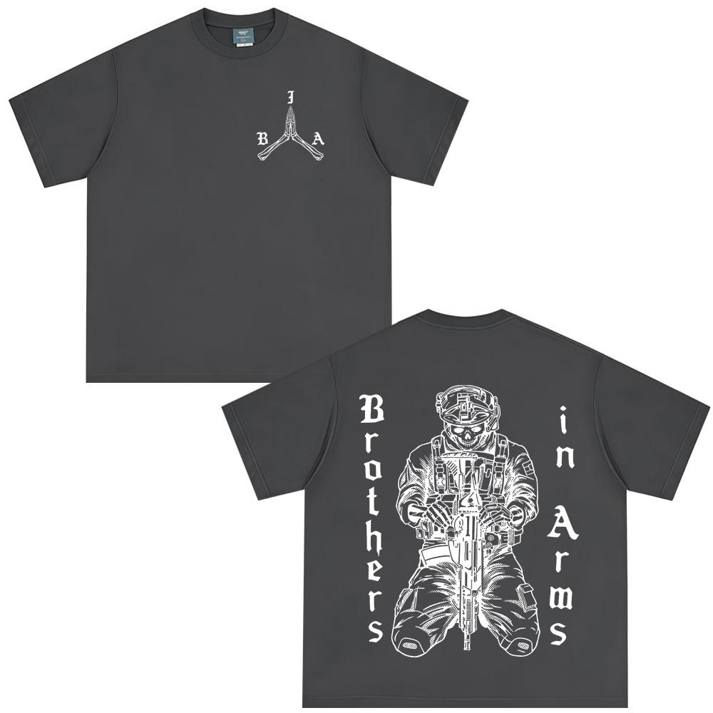 Brothers in Arms Skeleton Double Sided Printed Tshirt Unisex Women Clothing Summer Casual pure Cotton Short Sleeves T Shirts L