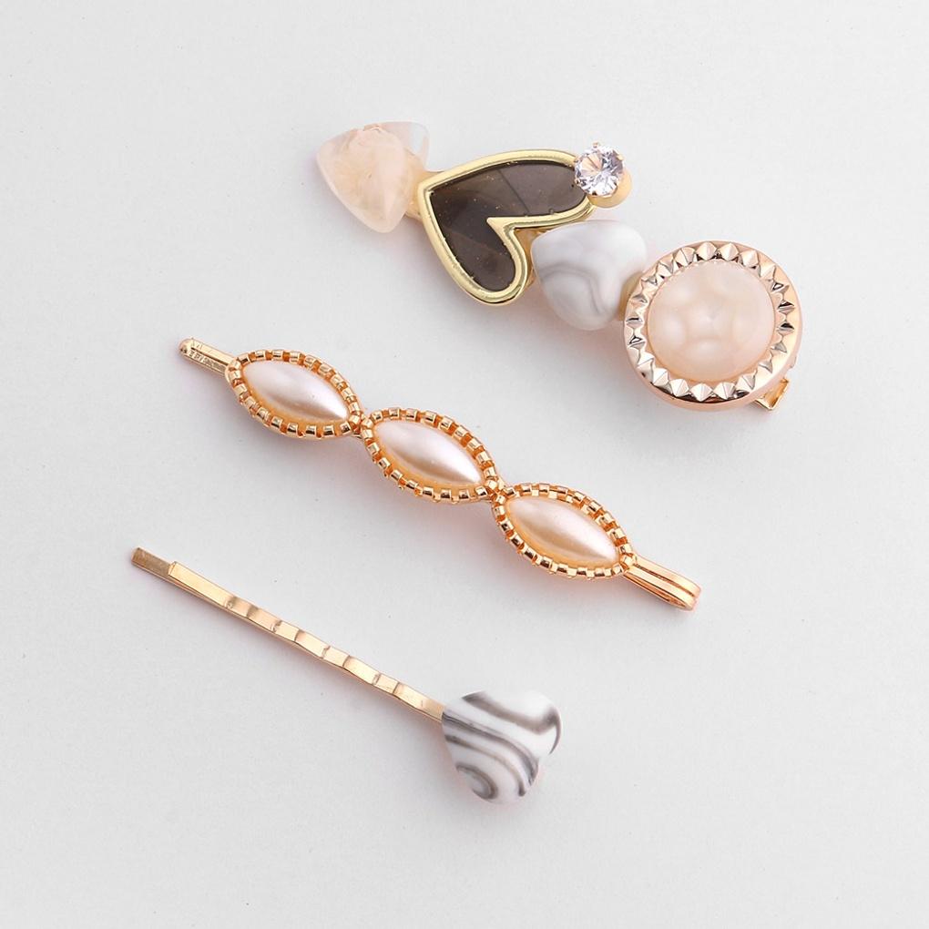 Damen Haarnadel mit Herz und Perle (Weiß) 3-teilige Kubische Haarnadel