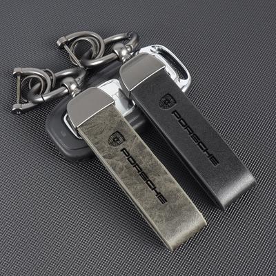 Leather KeychainFor Cayenne Panamera Macan 911 Taycan Boxster Cayman 918 Pajun Car Logo Key Chain Pendant Key Holder